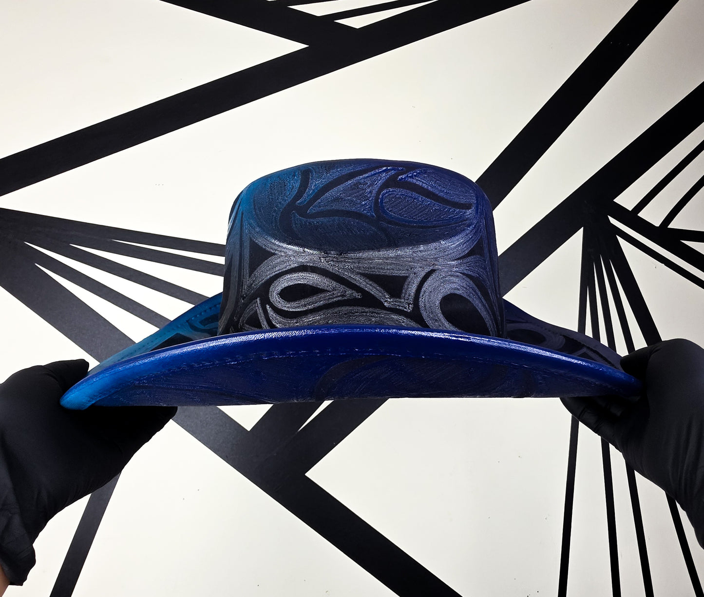 Black/Blue Wide Brim Cowboy Hat