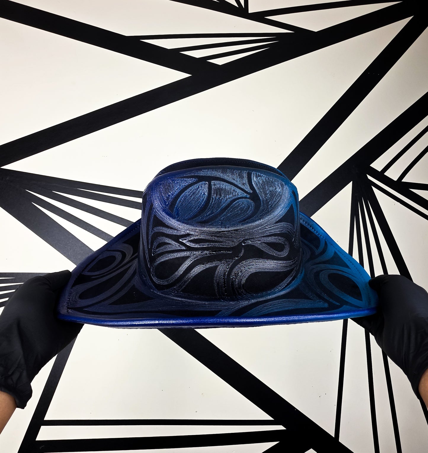 Black/Blue Wide Brim Cowboy Hat
