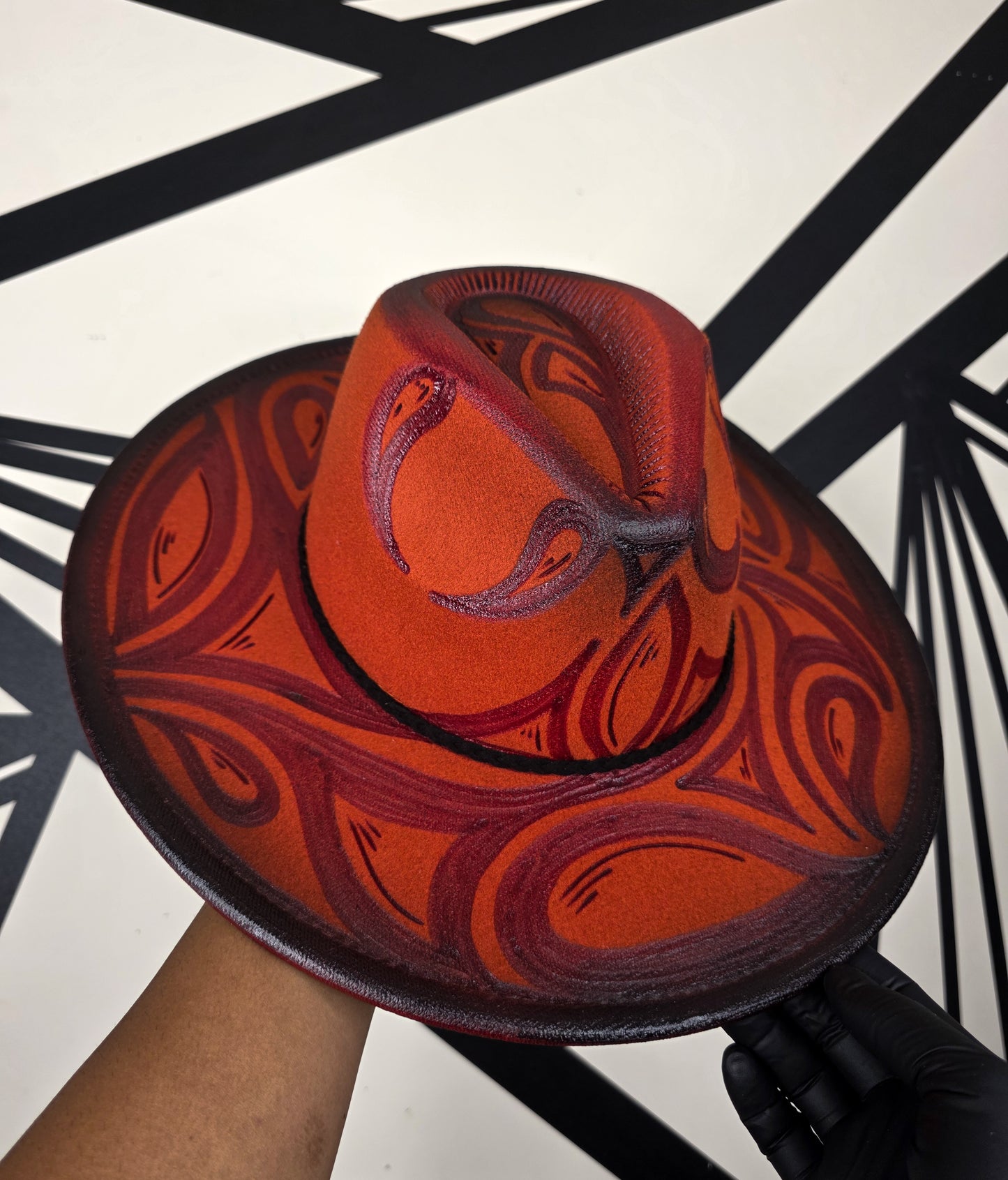 Burnt Orange/Black Wide Brim Fedora