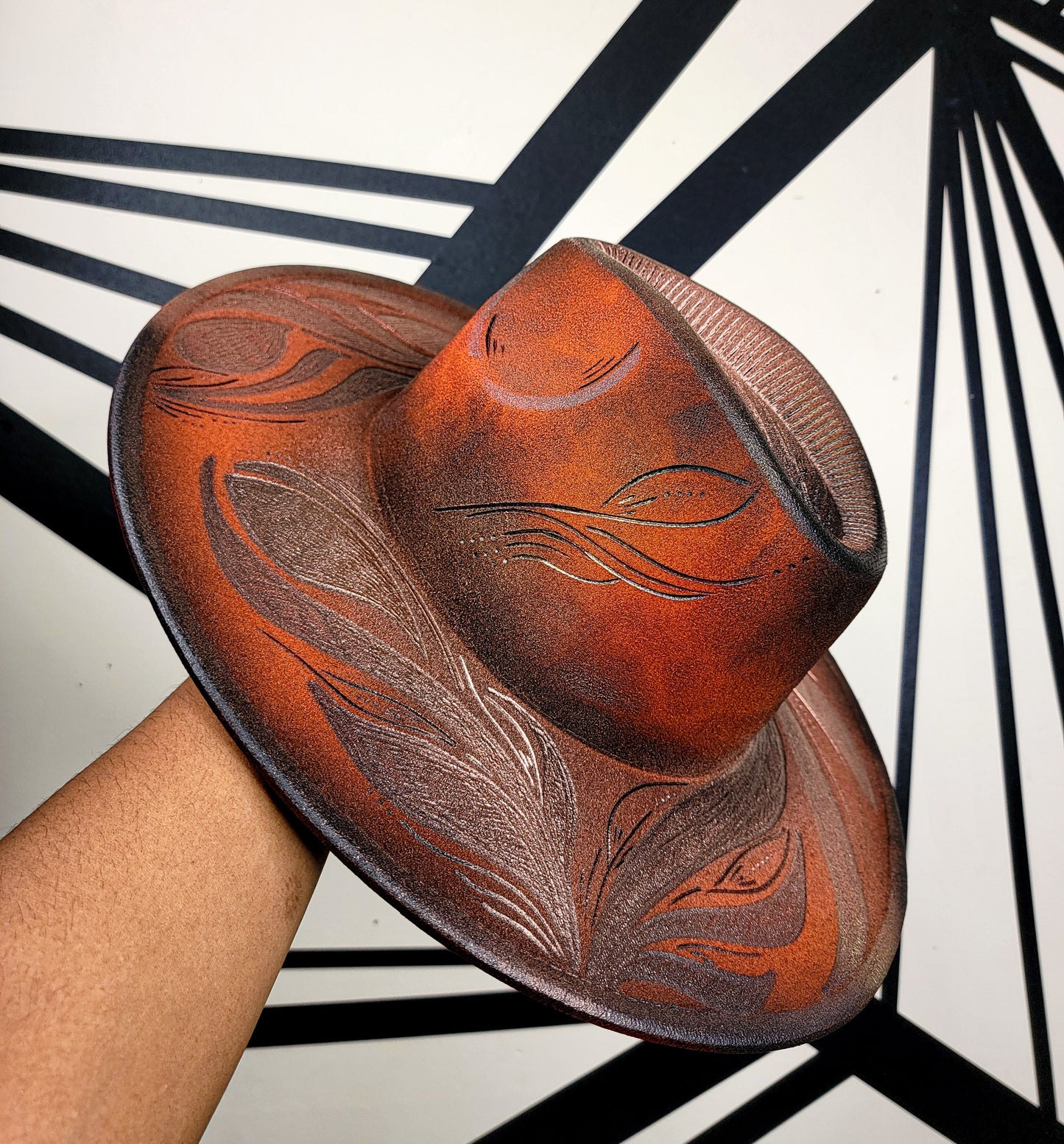 Burnt Orange/Black/Rose Gold Wide Brim Fedora
