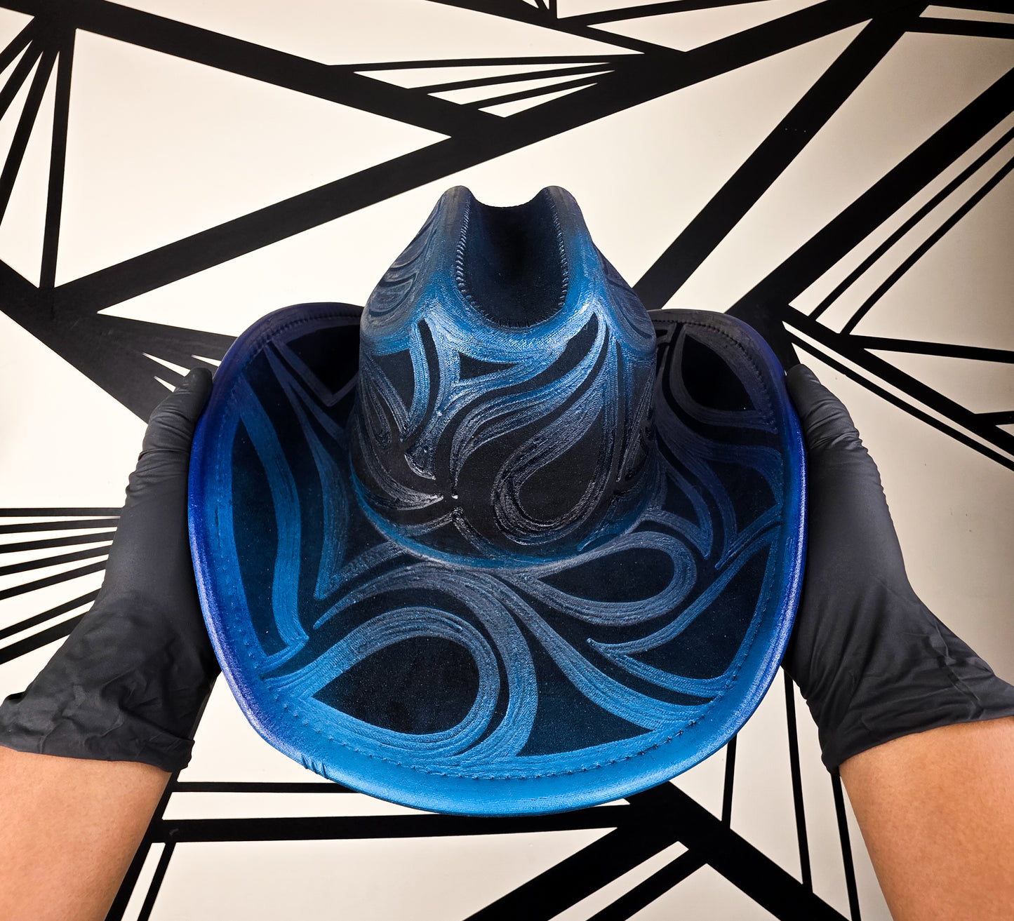 Black/Blue Wide Brim Cowboy Hat