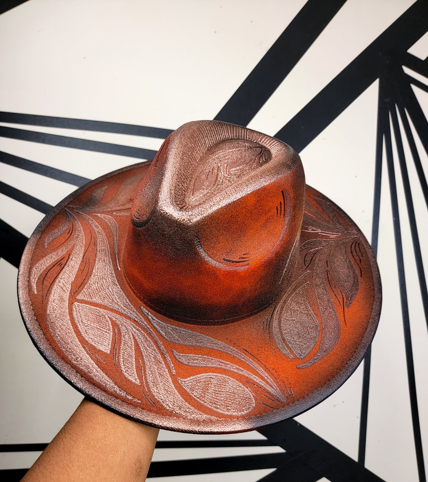 Burnt Orange/Black/Rose Gold Wide Brim Fedora