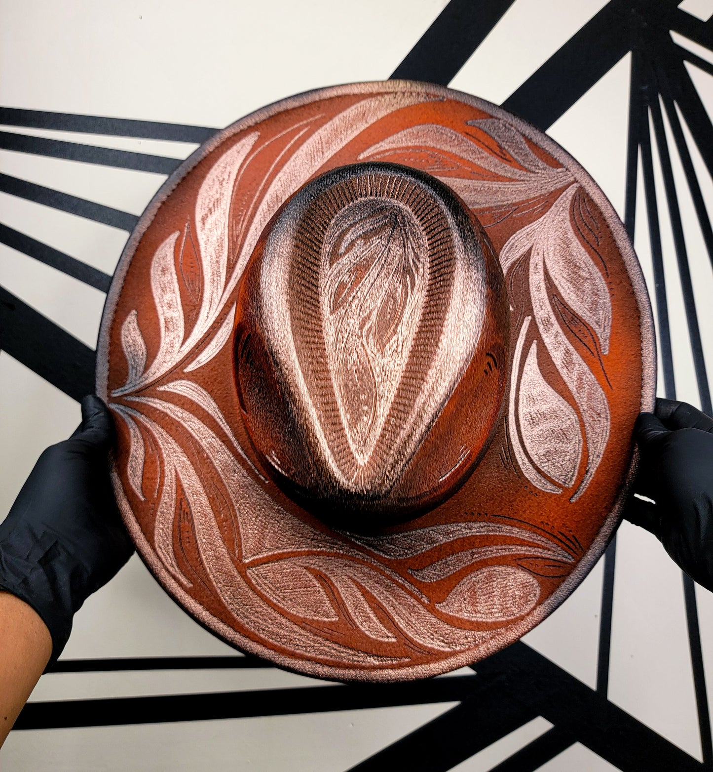 Burnt Orange/Black/Rose Gold Wide Brim Fedora