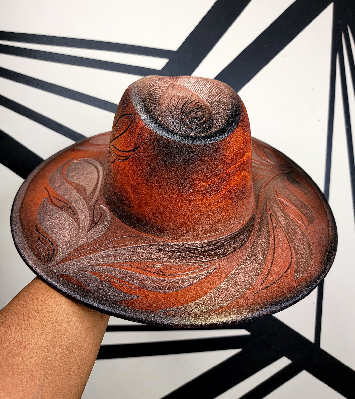 Burnt Orange/Black/Rose Gold Wide Brim Fedora