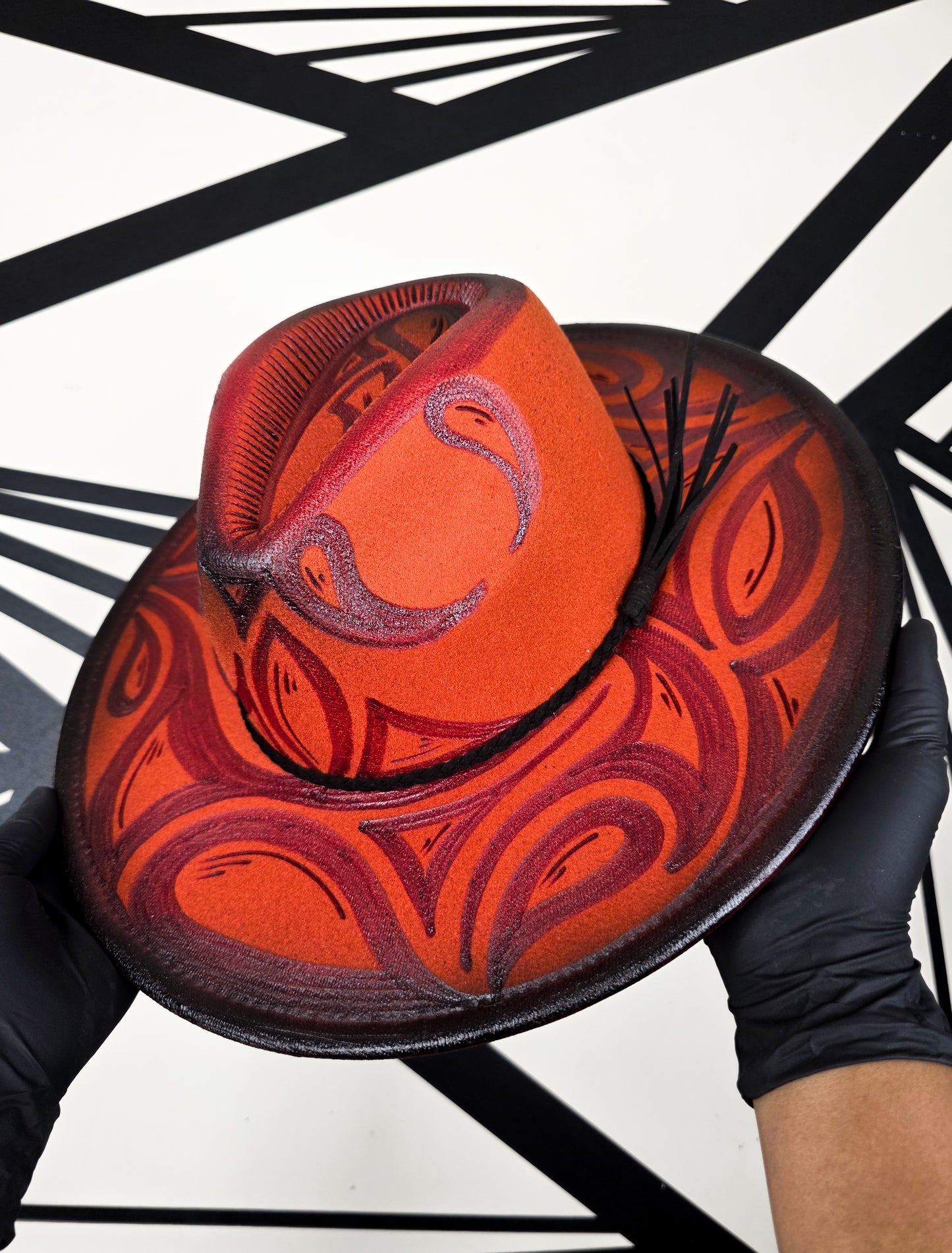 Burnt Orange/Black Wide Brim Fedora