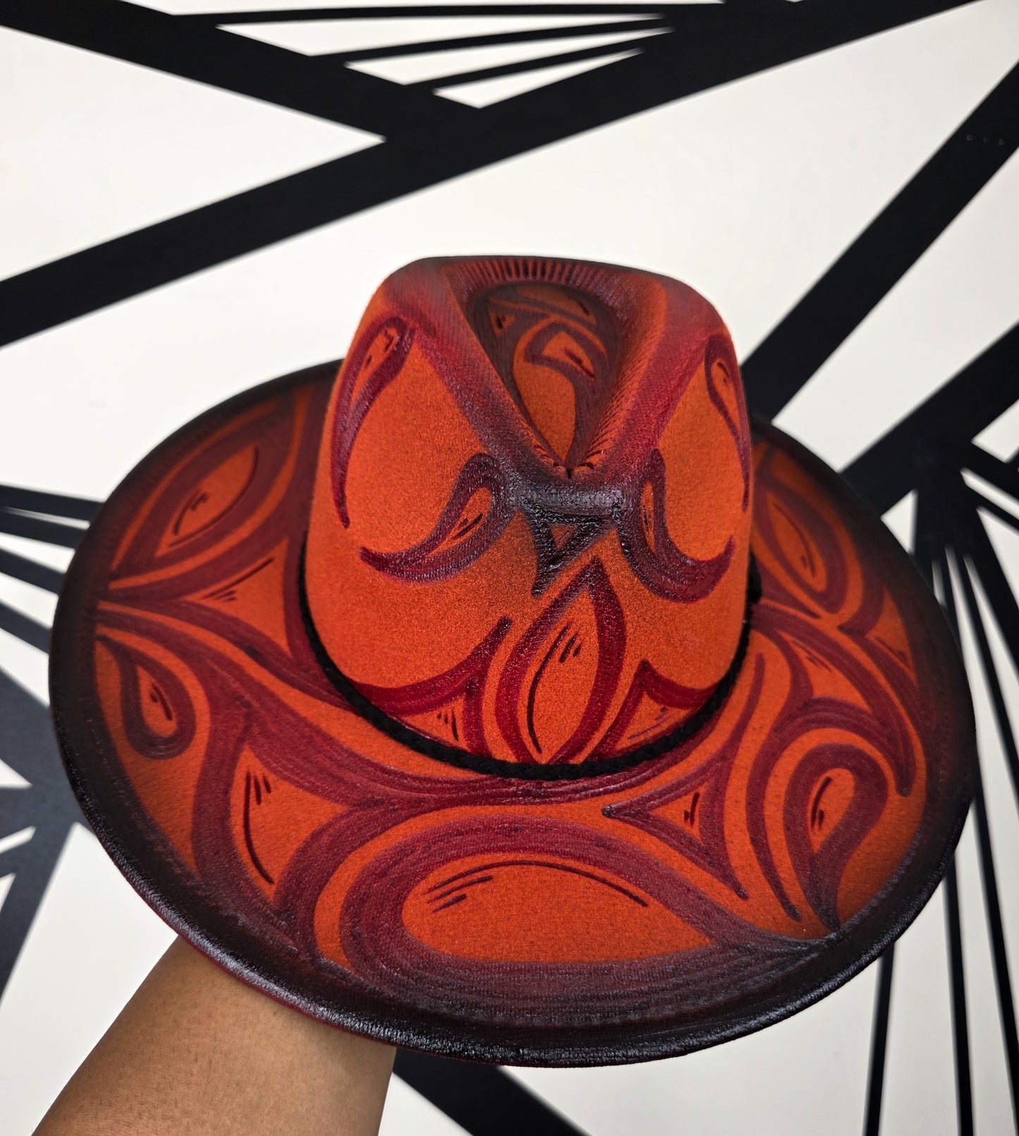 Burnt Orange/Black Wide Brim Fedora