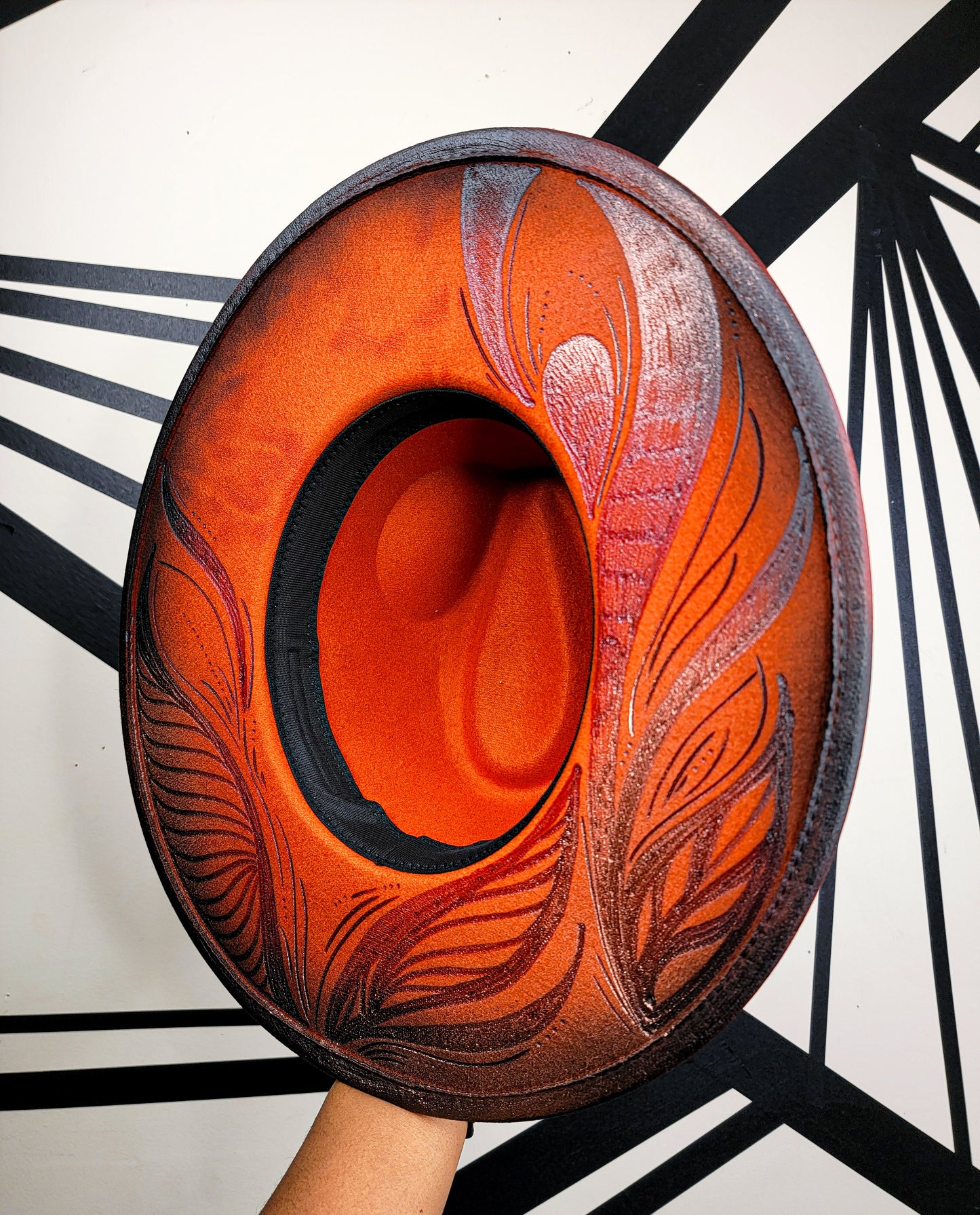 Burnt Orange/Black/Rose Gold Wide Brim Fedora