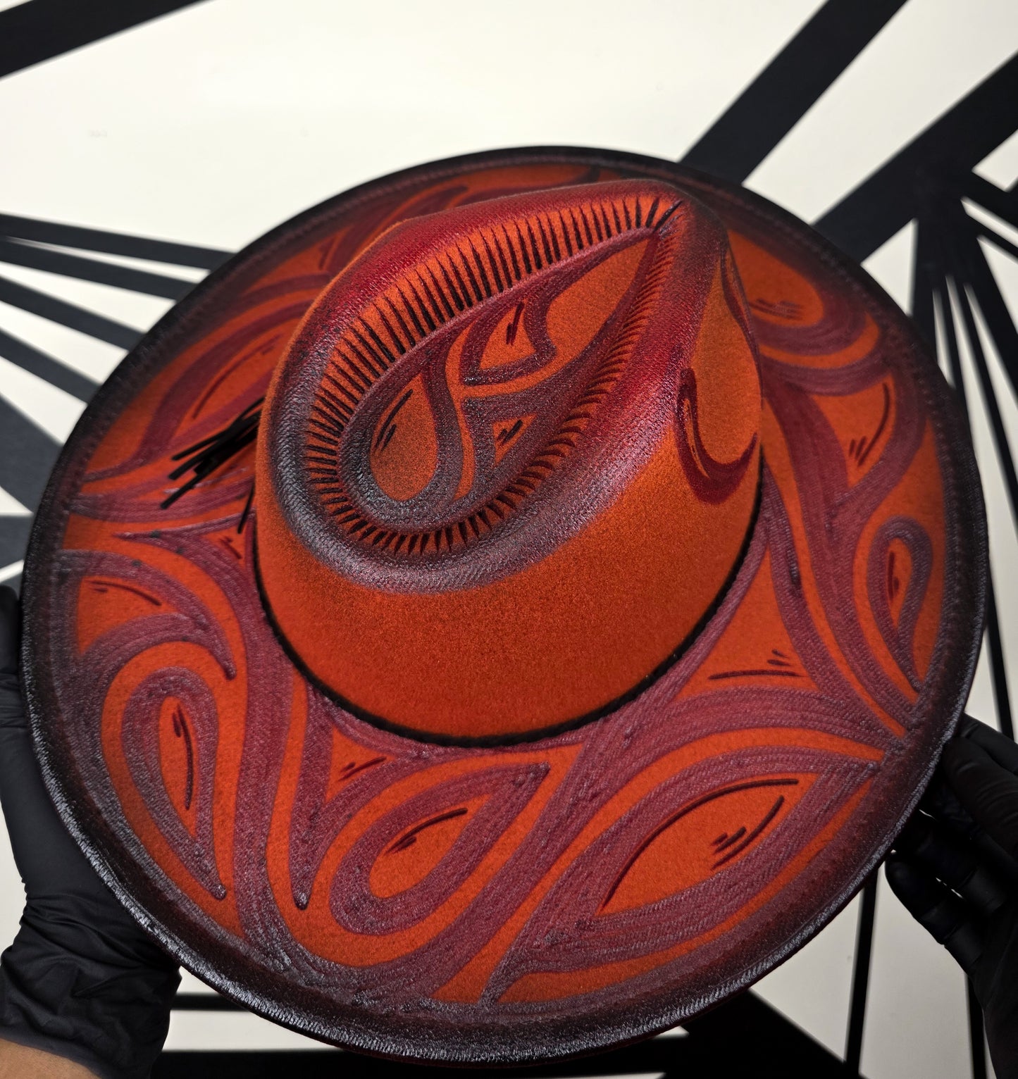 Burnt Orange/Black Wide Brim Fedora