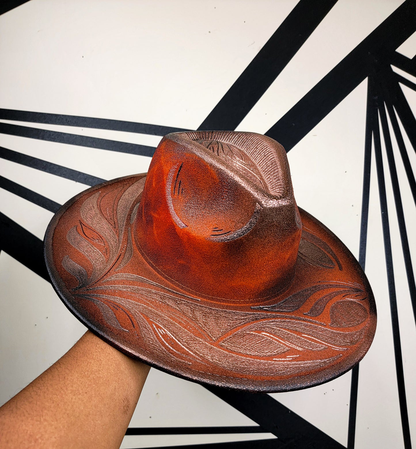 Burnt Orange/Black/Rose Gold Wide Brim Fedora