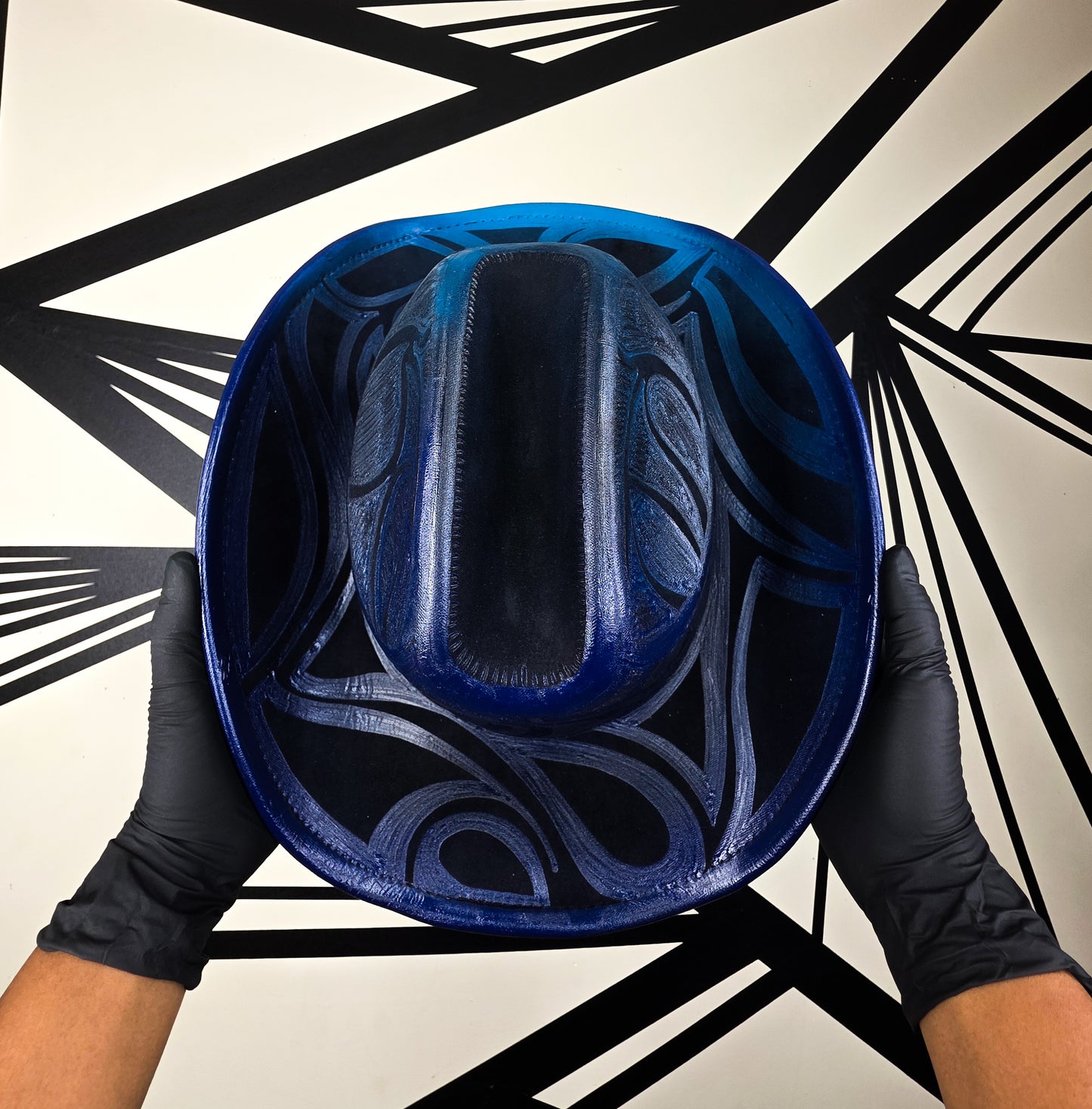 Black/Blue Wide Brim Cowboy Hat