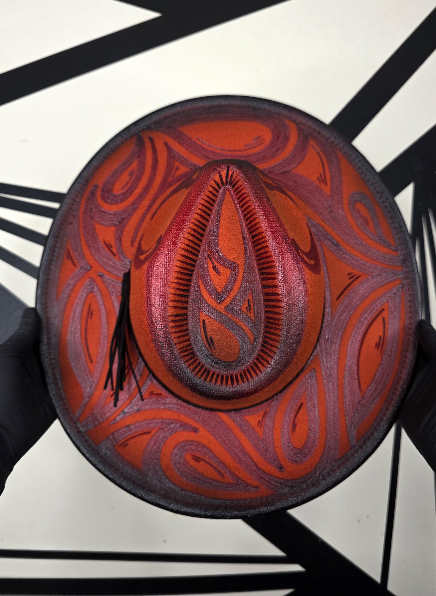 Burnt Orange/Black Wide Brim Fedora