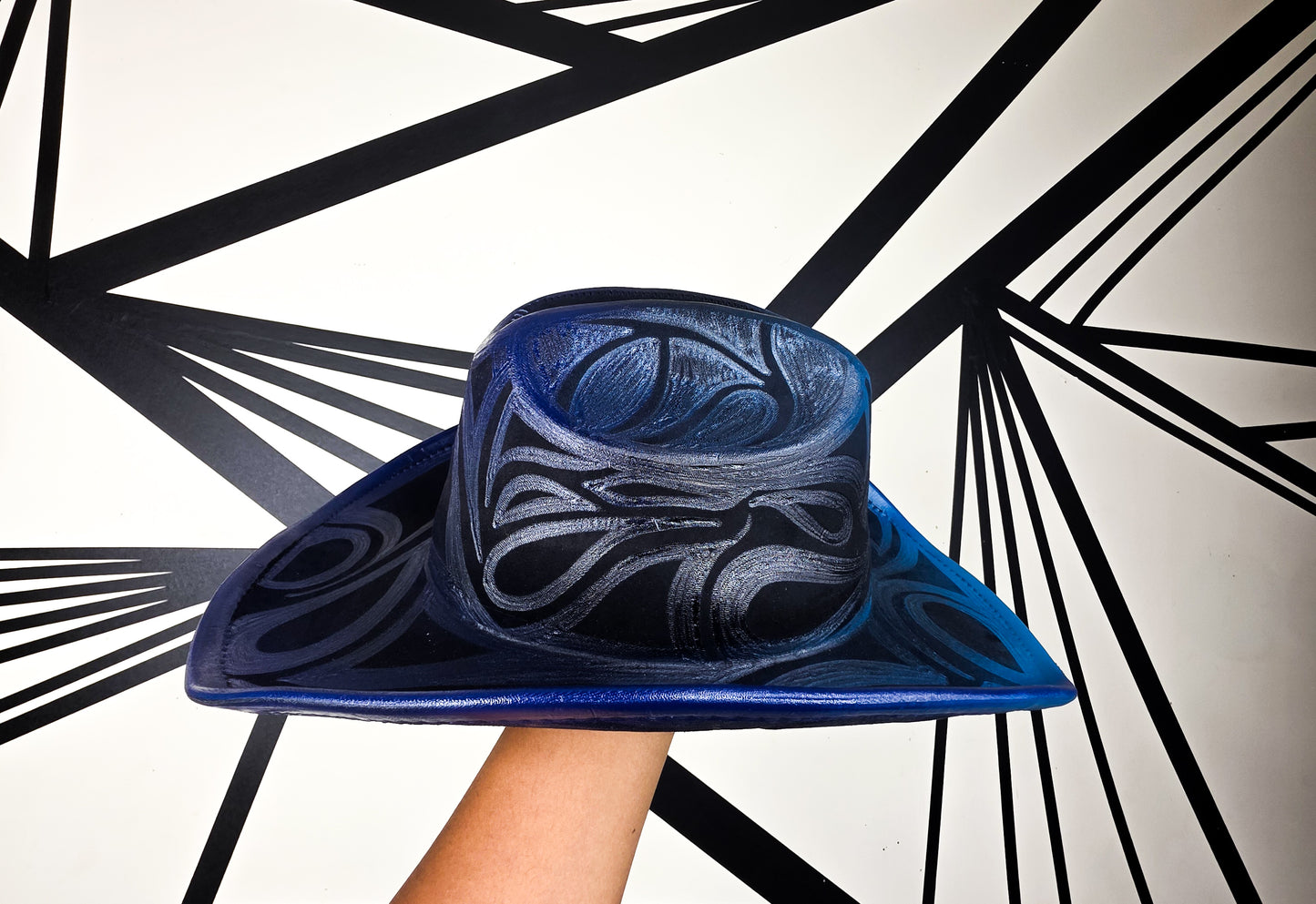 Black/Blue Wide Brim Cowboy Hat