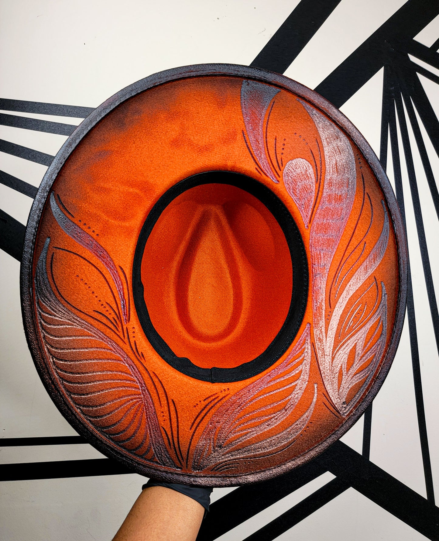 Burnt Orange/Black/Rose Gold Wide Brim Fedora