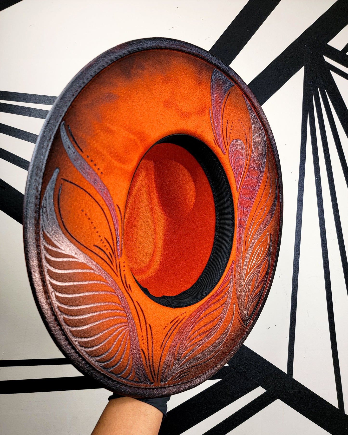 Burnt Orange/Black/Rose Gold Wide Brim Fedora