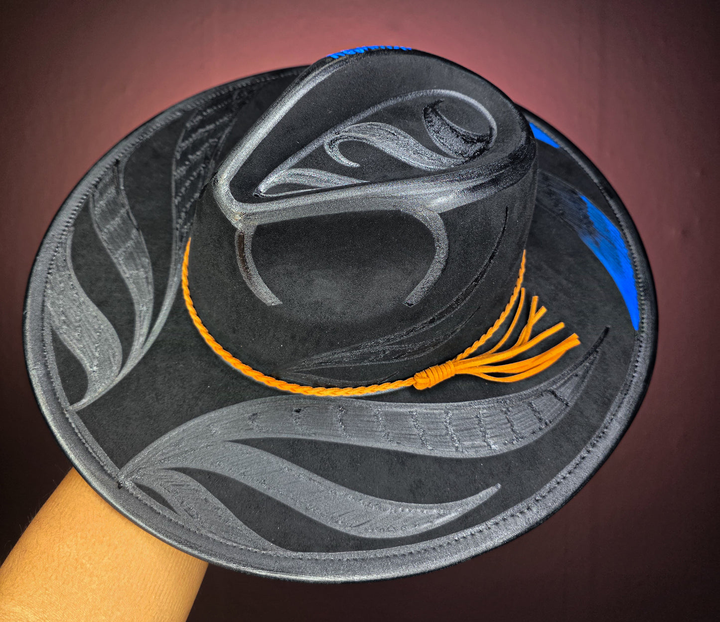Burned/Painted New York Knicks Wide Brim Fedora