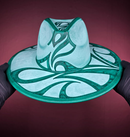 Torched Seafoam Green Wide Brim Fedora