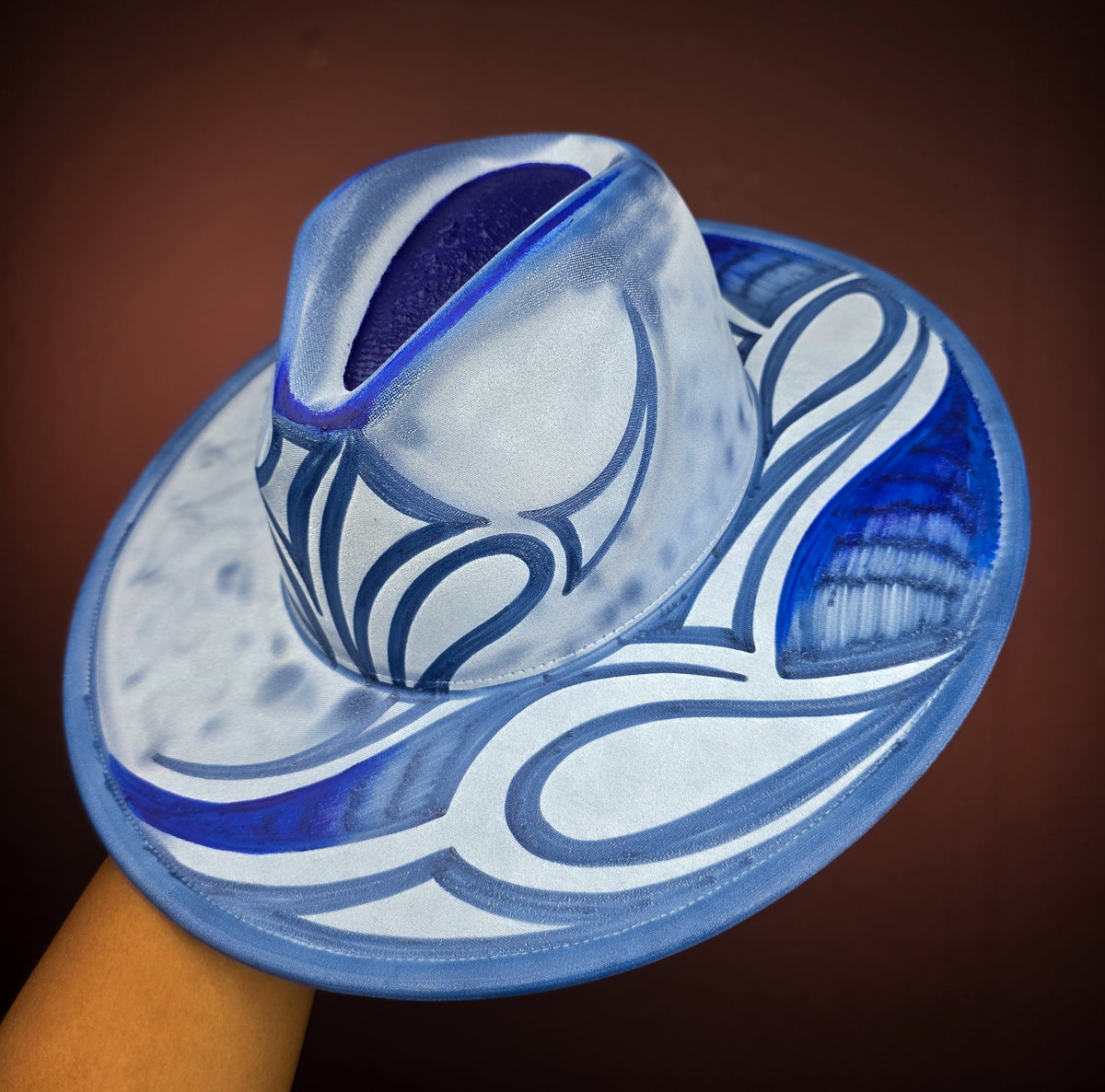 Torched Triple Blue Wide Brim Fedora