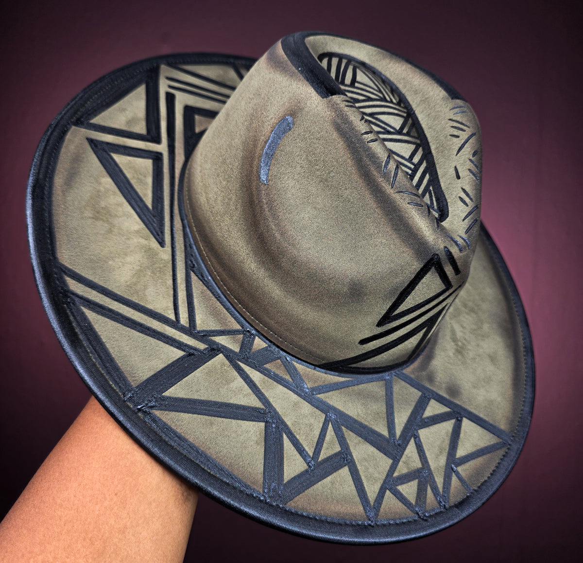 Torched Olive Wide Brim Fedora