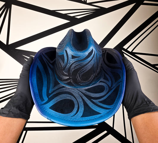 Black/Blue Wide Brim Cowboy Hat