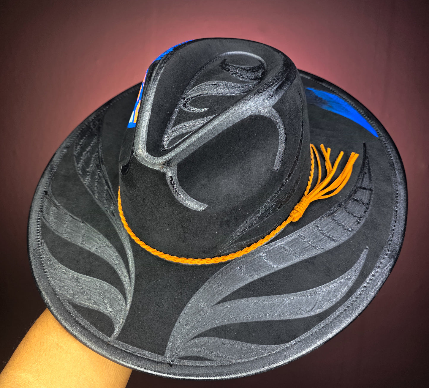 Burned/Painted New York Knicks Wide Brim Fedora