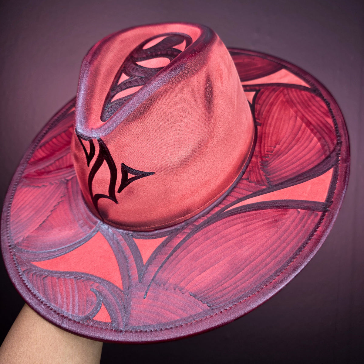 Torched Off Red Wide Brim Fedora