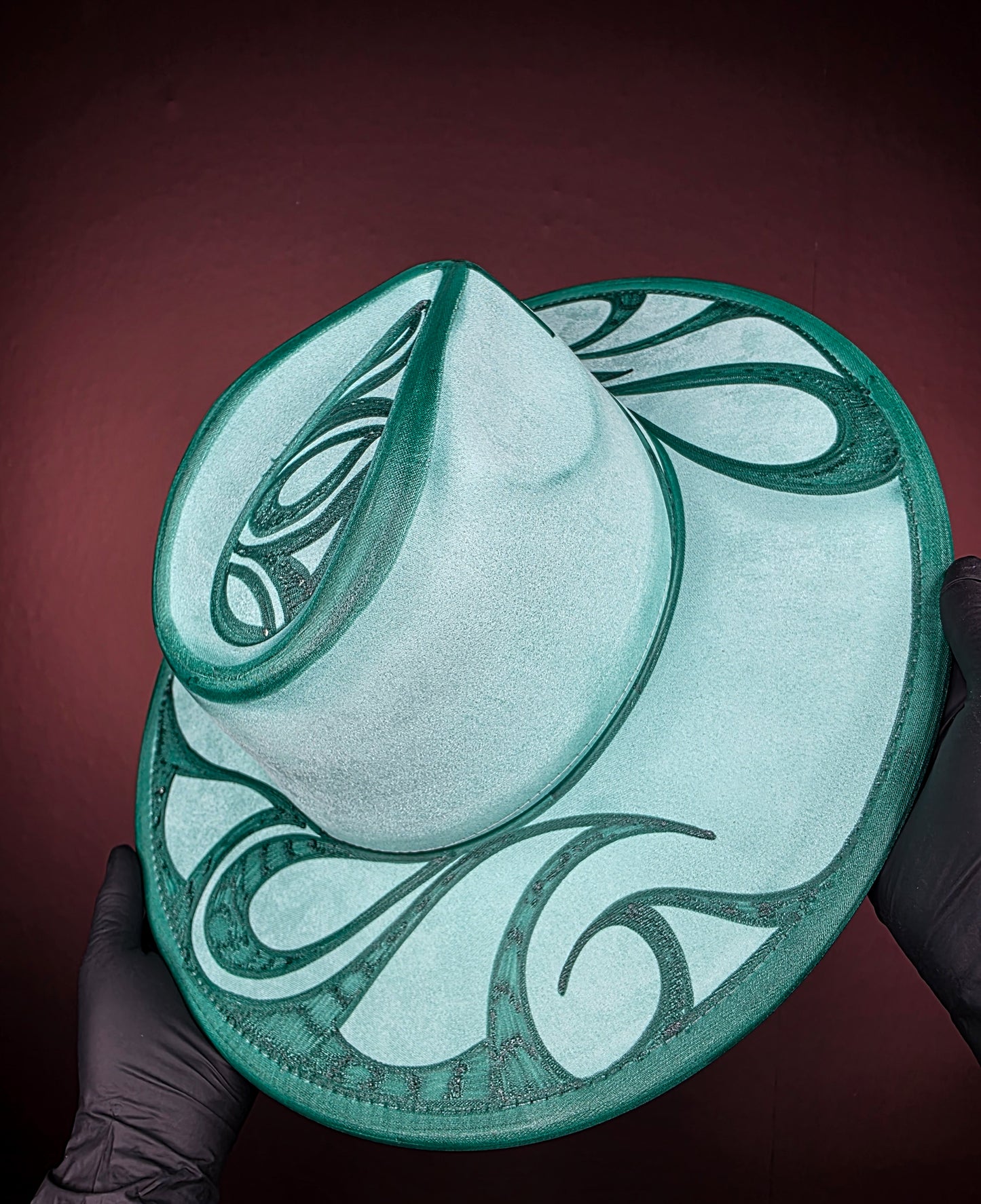 Torched Seafoam Green Wide Brim Fedora