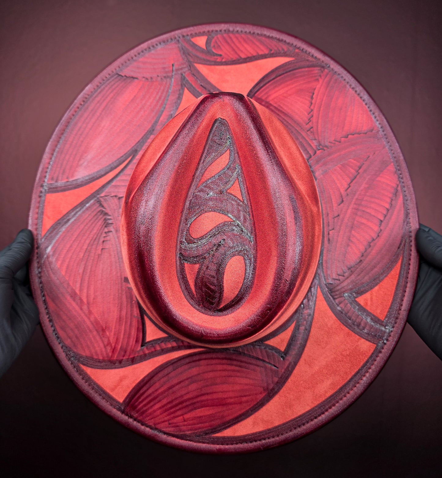 Torched Off Red Wide Brim Fedora