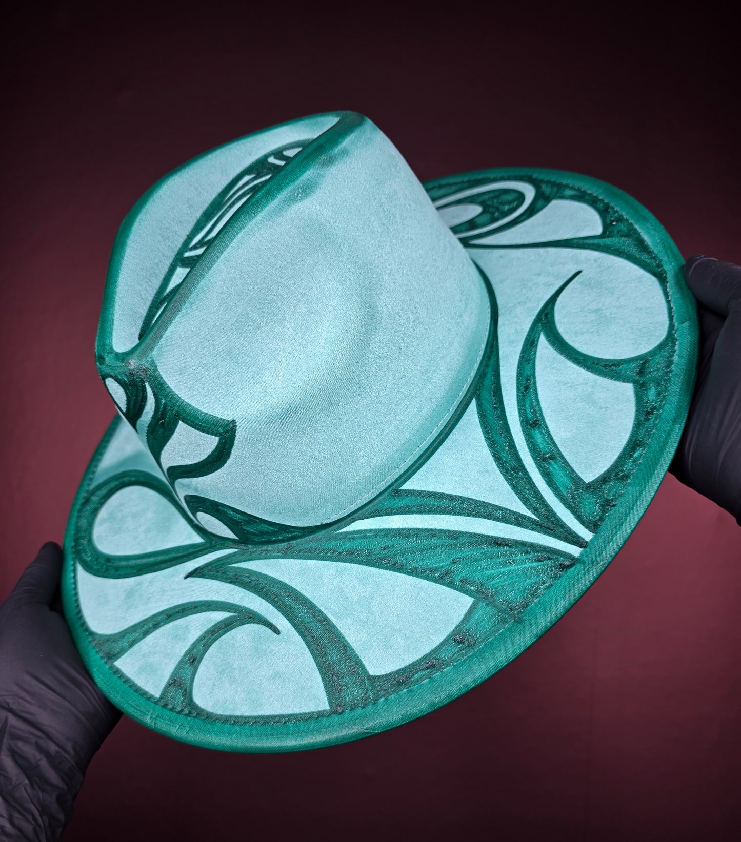 Torched Seafoam Green Wide Brim Fedora