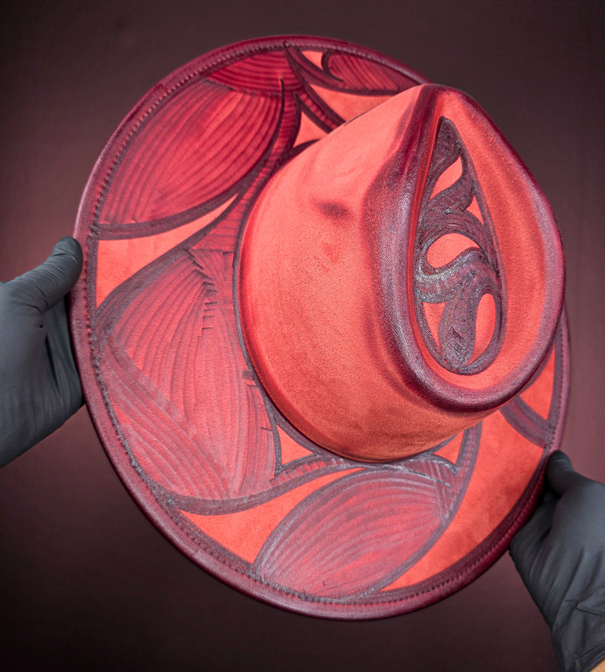 Torched Off Red Wide Brim Fedora