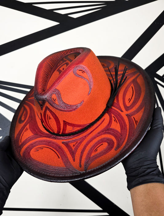 Burnt Orange/Black Wide Brim Fedora