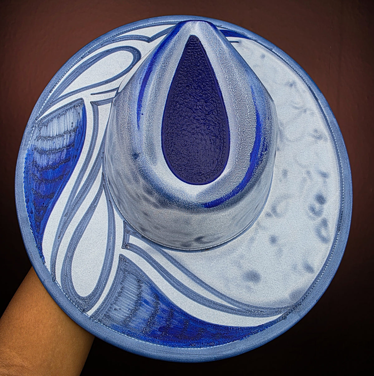 Torched Triple Blue Wide Brim Fedora