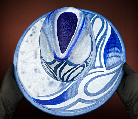 Torched Triple Blue Wide Brim Fedora