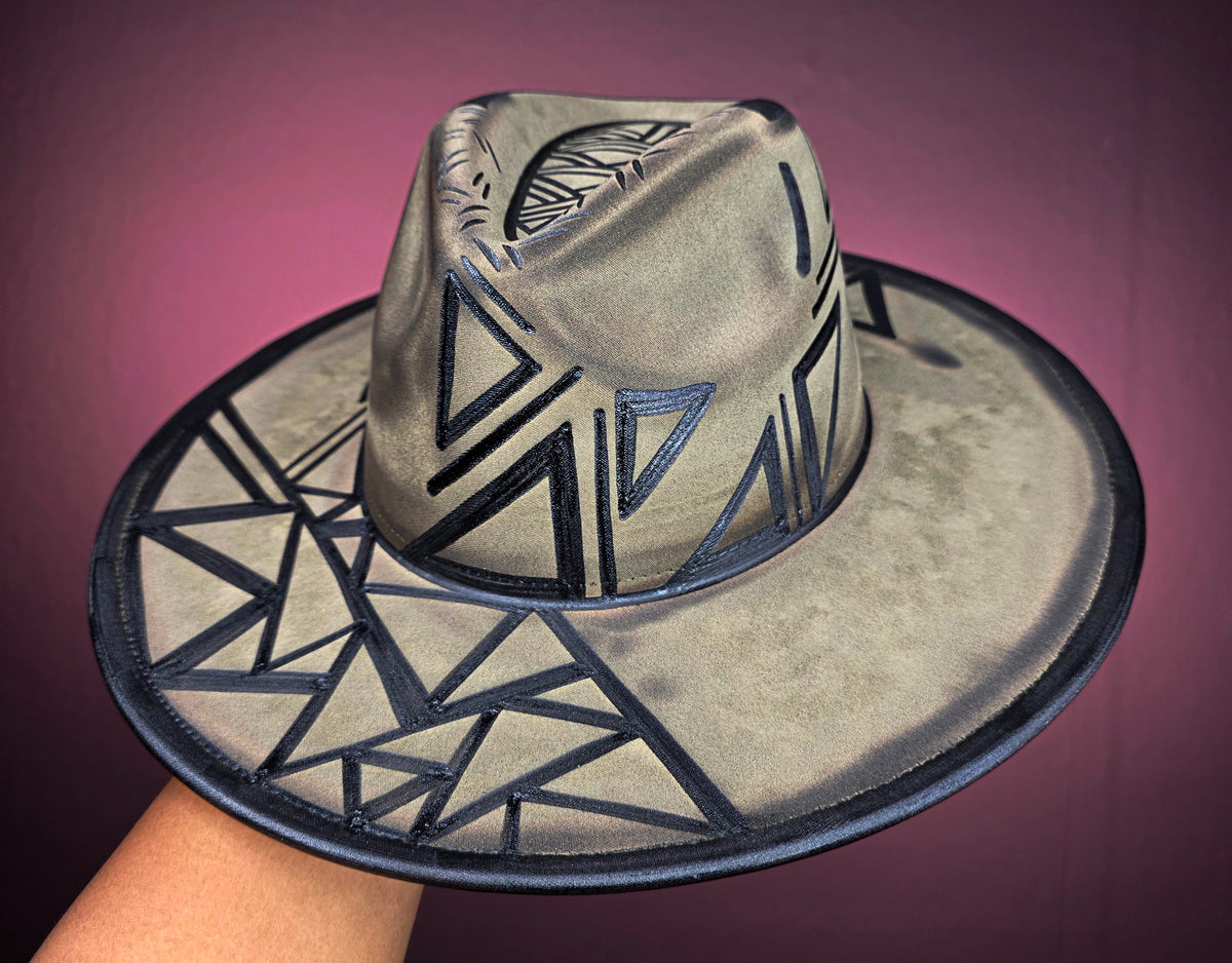 Torched Olive Wide Brim Fedora