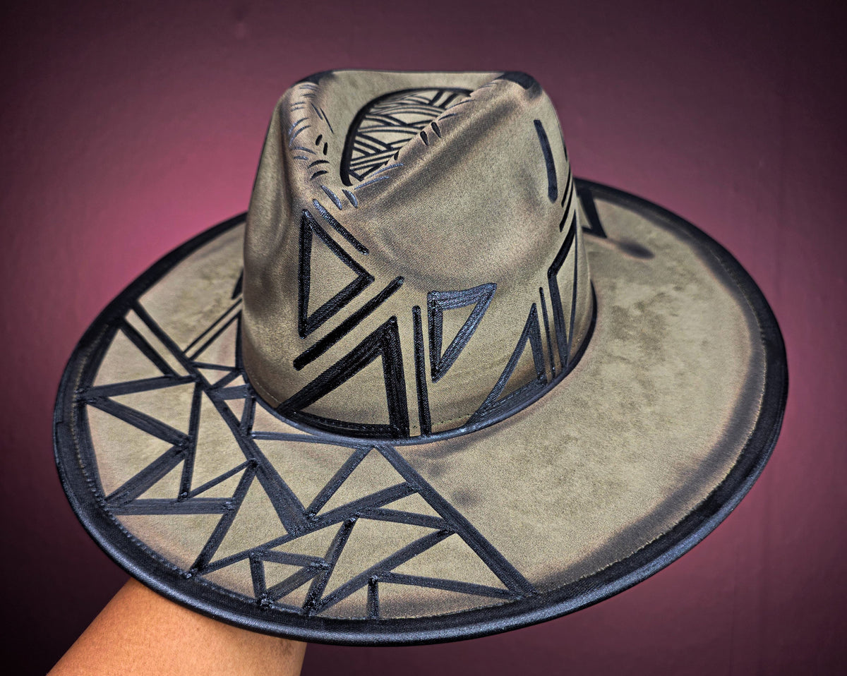 Torched Olive Wide Brim Fedora