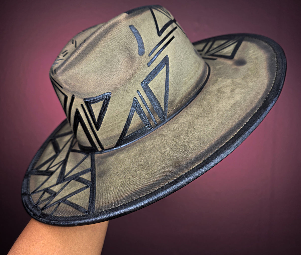 Torched Olive Wide Brim Fedora