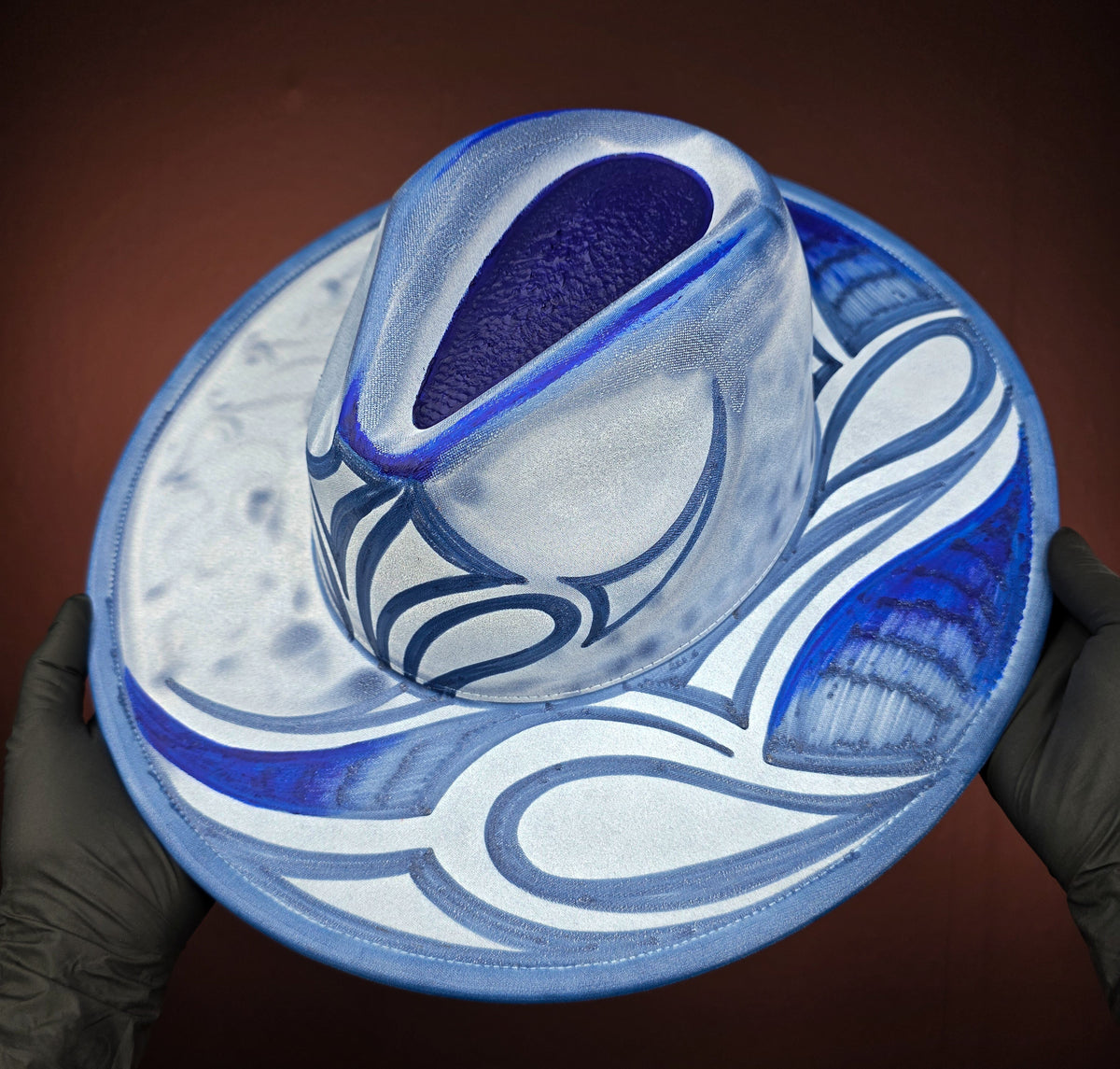Torched Triple Blue Wide Brim Fedora
