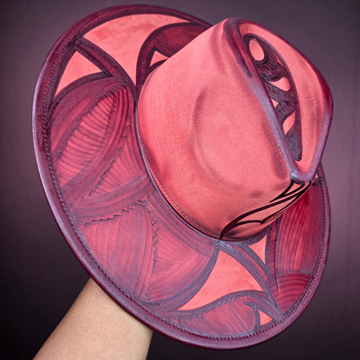 Torched Off Red Wide Brim Fedora