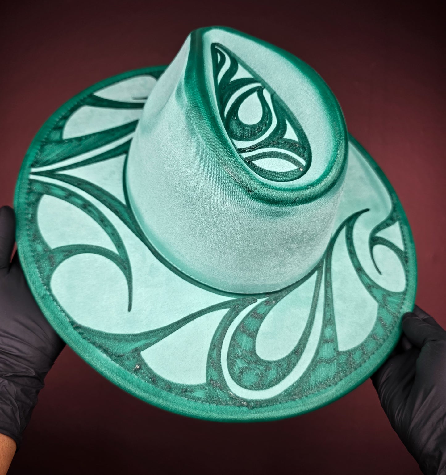 Torched Seafoam Green Wide Brim Fedora