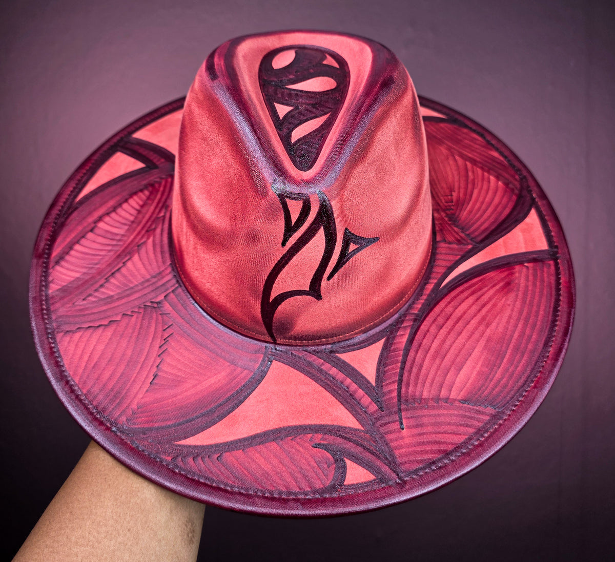 Torched Off Red Wide Brim Fedora