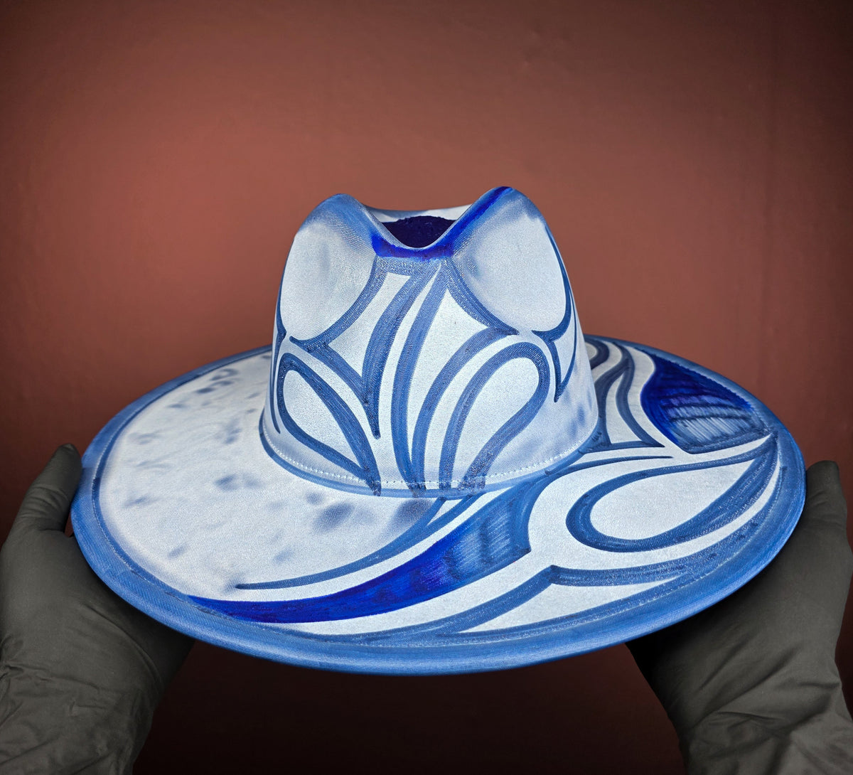 Torched Triple Blue Wide Brim Fedora