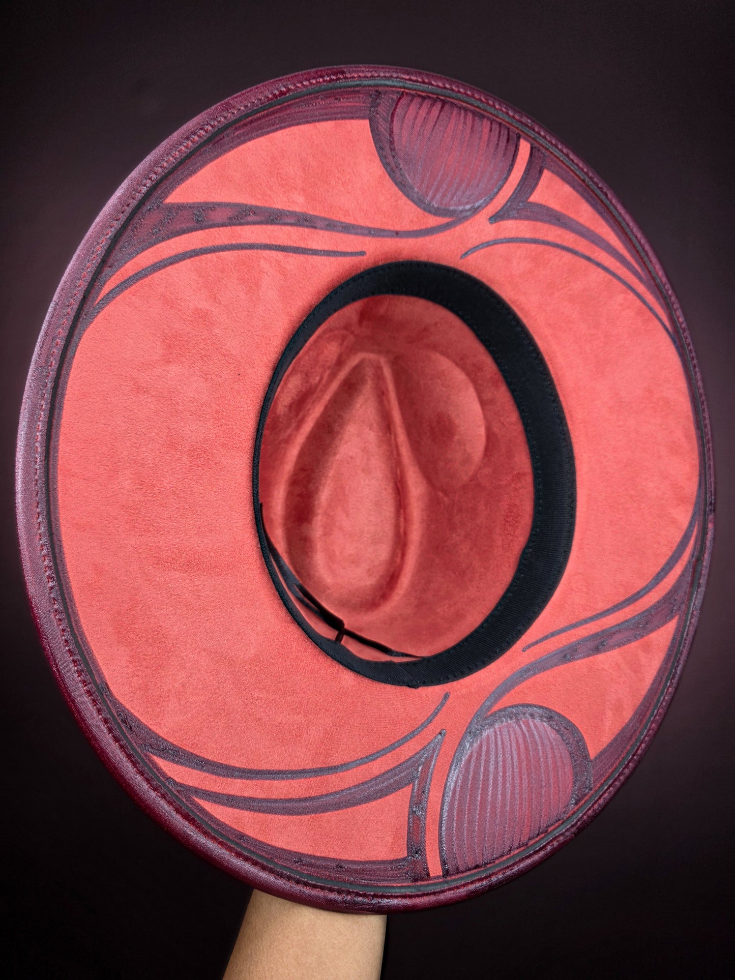 Torched Off Red Wide Brim Fedora